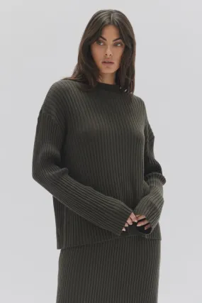 Cashmere Rib LS Top Olive