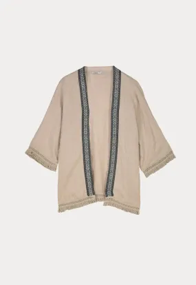 Embroided Hem Solid Cardigan