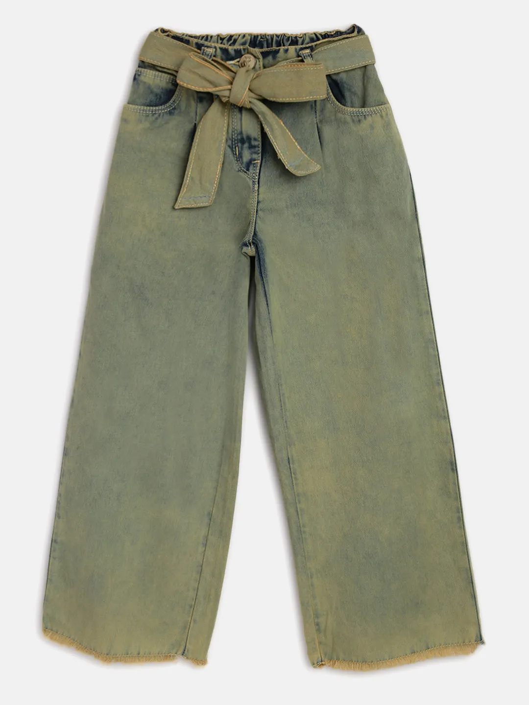 Girls Olive Denim Palazzo