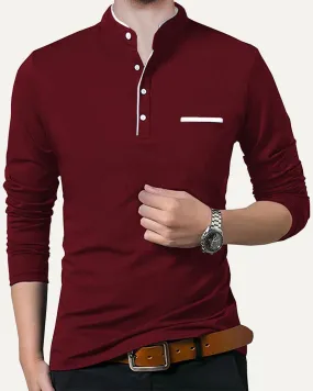 MEN HENLEY Maroon Full Sleeve T-Shirt